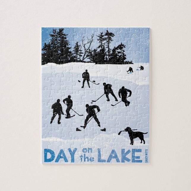 Blue Day on the Lake Pond Hockey Jigsaw Puzzle (Vertical)