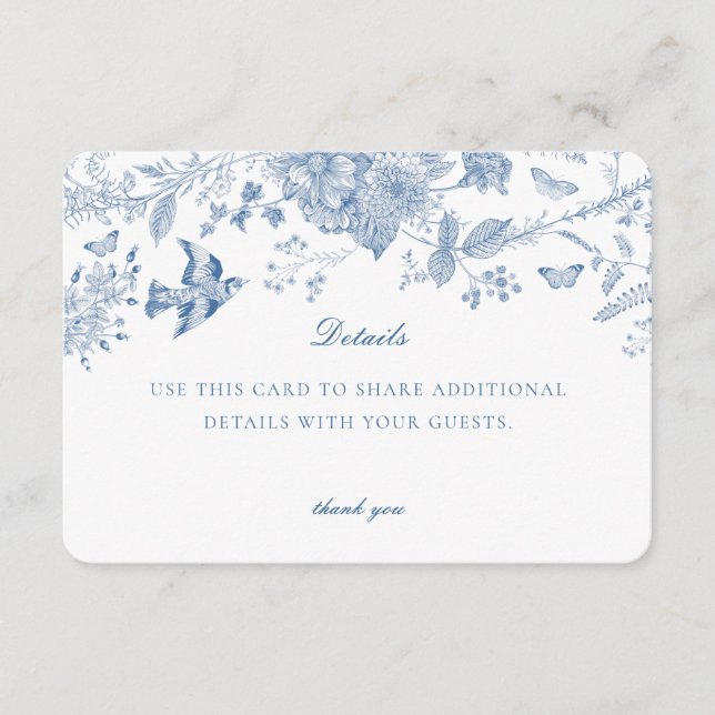 Blue De Toile Jouy Détails Carte Invitation Insert (Devant)