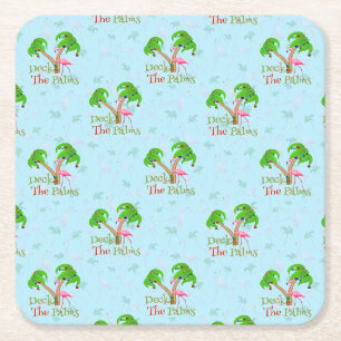 Blue Deck The Palms Tropical Christmas Santa Flami Square Paper Coaster