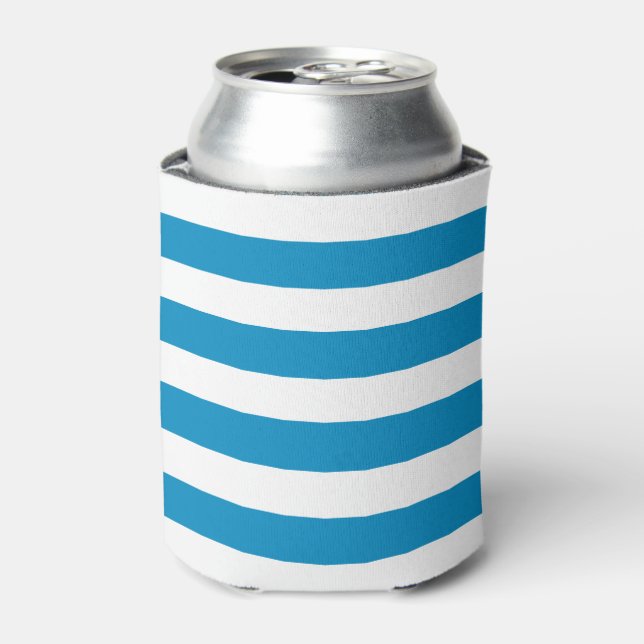 Blue Deckchair Stripes Can Cooler (Can Front)