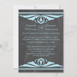Blue Deco Chalkboard Wedding Invite