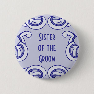 Blue Deco "Sister of the Groom" 2 Inch Round Button