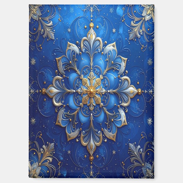 Blue Decorative Christmas Holiday Magnet (Front)