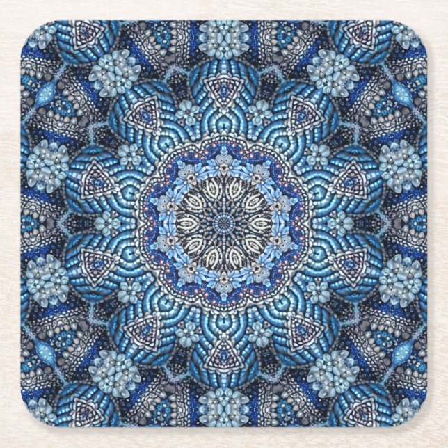 Blue Decorative Christmas Holiday Paper Coaster (Front)