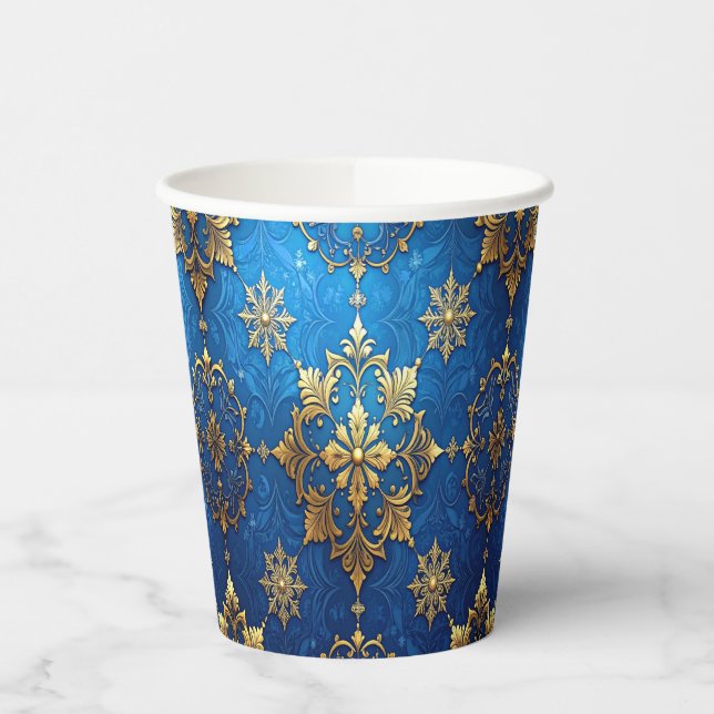 Blue Decorative Christmas Holiday Paper Cups (Left)