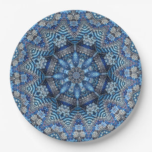 Blue Decorative Christmas Holiday Paper Plate
