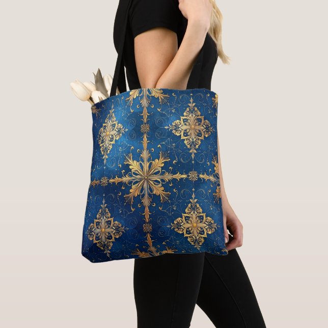 Blue Decorative Christmas Holiday Tote Bag (De près)