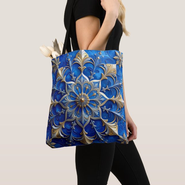Blue Decorative Christmas Holiday Tote Bag (De près)