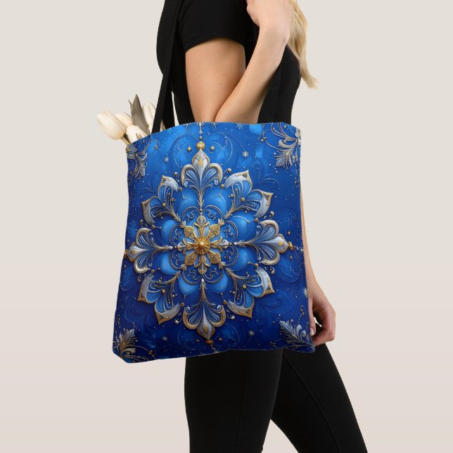 Blue Decorative Christmas Holiday Tote Bag (De près)