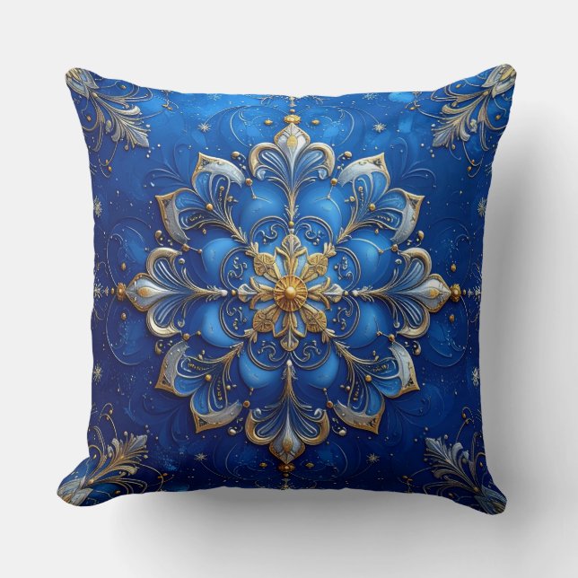 Blue Decorative Christmas Throw Pillow (Front)