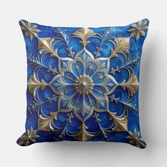 Blue Decorative Christmas Throw Pillow (Front)