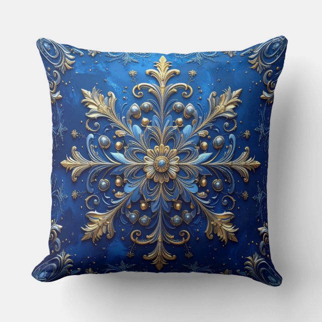 Blue Decorative Christmas Throw Pillow (Front)