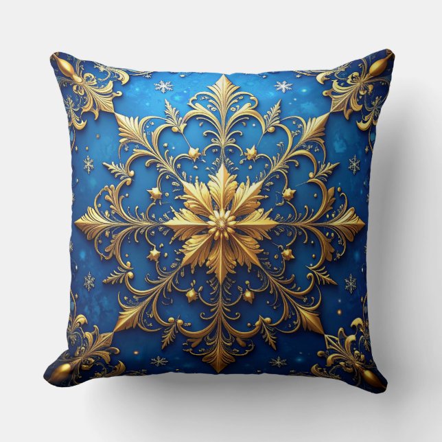 Blue Decorative Christmas Throw Pillow (Front)