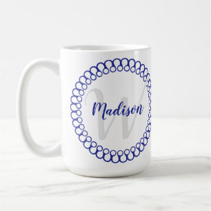 Blue Decorative Circle Personalize Monogram Mug