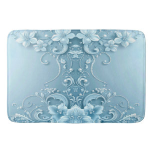 Blue Decorative Floral Bath Mat