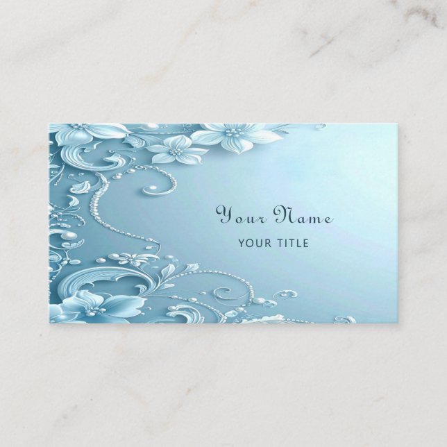 Blue Decorative Floral Business Card (Front)