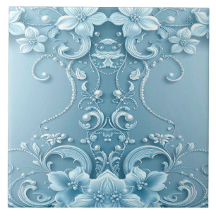 Blue Decorative Floral Ceramic Tile