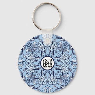 Blue decorative floral ethnic Mandala illustration Keychain