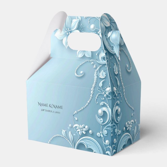 Blue Decorative Floral Favor Box (Front Side)