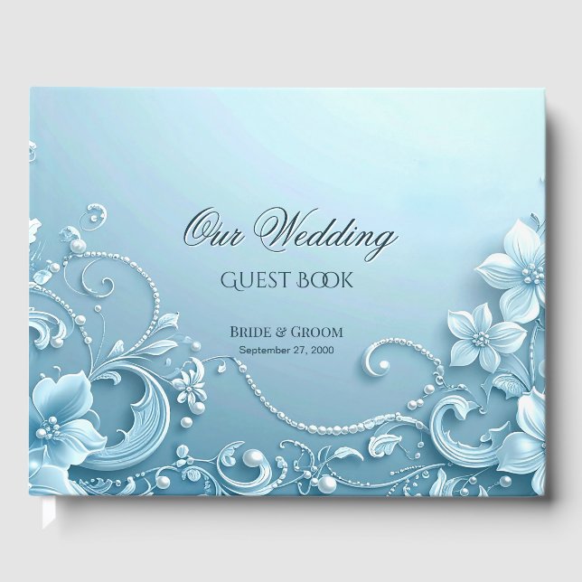 Blue Decorative Floral Guest Book (Front)