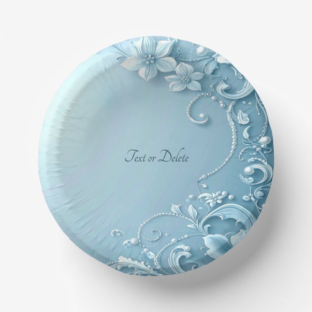 Blue Decorative Floral Paper Plate (Front)