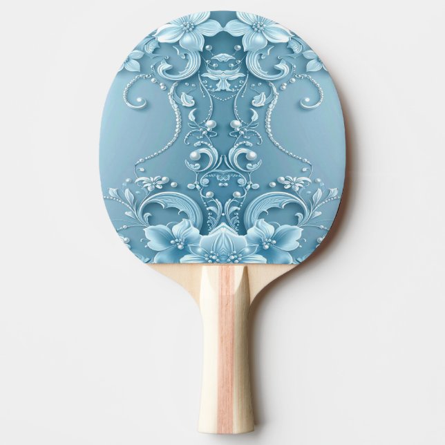 Blue Decorative Floral Ping Pong Paddle (Front)