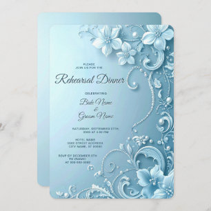 Blue Decorative Floral Rehearsal Dinner Invitation