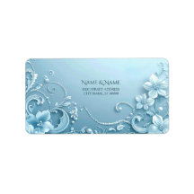 Blue Decorative Floral Return Address Label