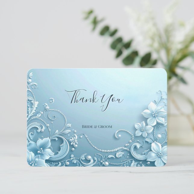 Blue Decorative Floral Thank You Card (Standing Front)