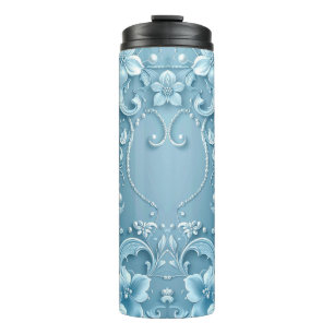 Blue Decorative Floral Thermal Tumbler