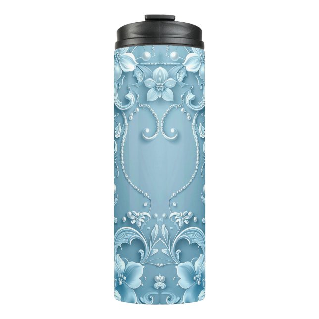 Blue Decorative Floral Thermal Tumbler (Front)