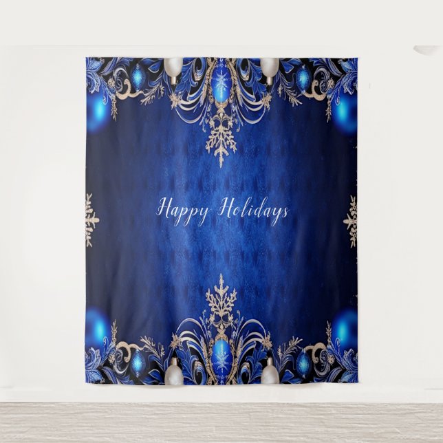 Blue Decorative Holiday Backdrop Tapestry (Front)
