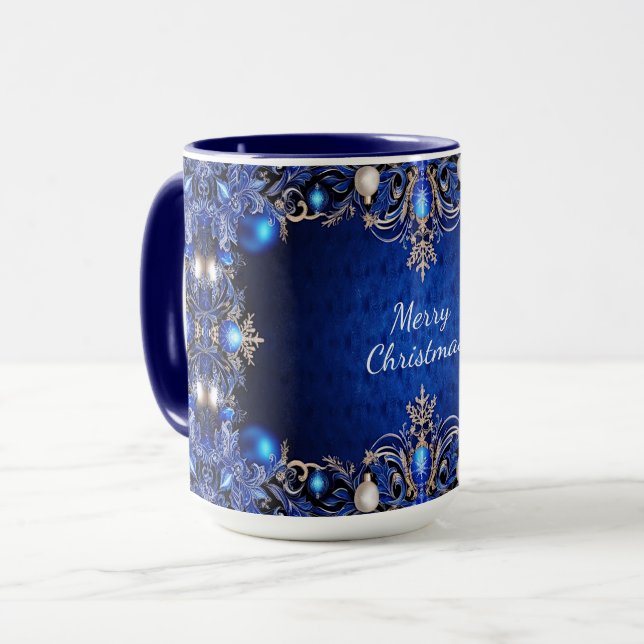 Blue Decorative Holiday Mug (Front Left)