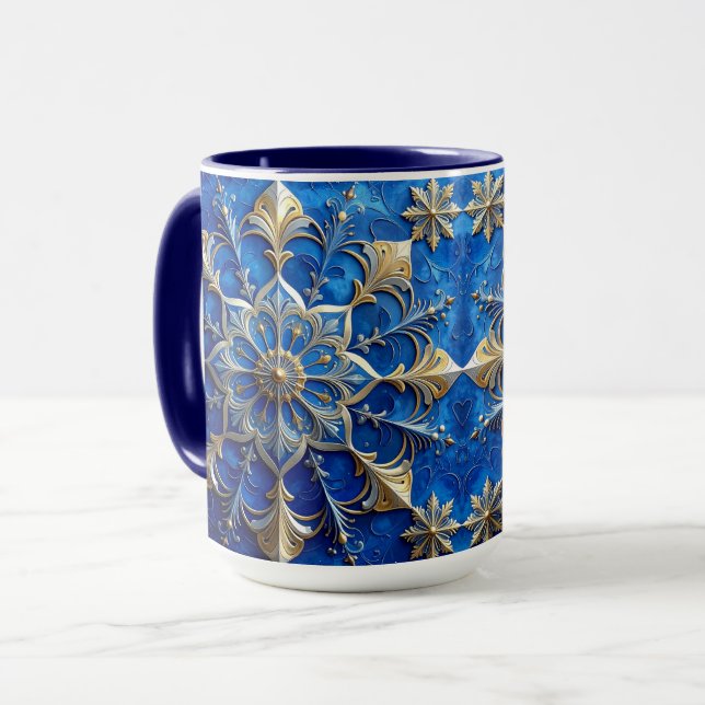 Blue Decorative Holiday Mug (Front Left)