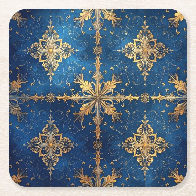 Blue Decorative Holiday Paper Coaster (Front)