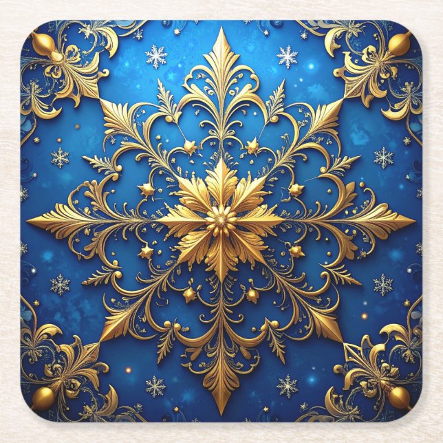 Blue Decorative Holiday Paper Coaster (Front)