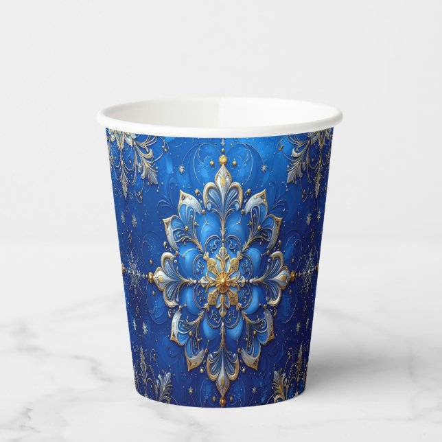 Blue Decorative Holiday Paper Cups (Left)