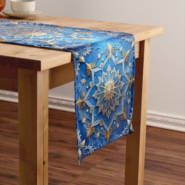 Blue Decorative Holiday Table Runner (In Situ)
