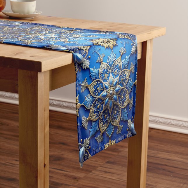 Blue Decorative Holiday Table Runner (In Situ)