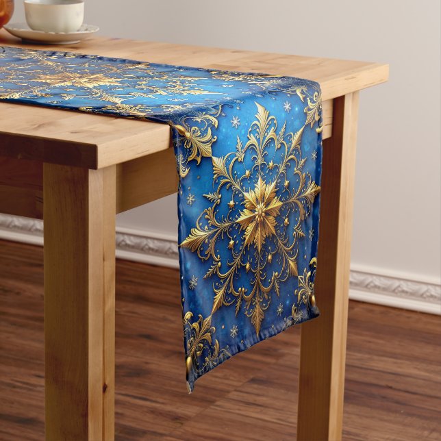 Blue Decorative Holiday Table Runner (In Situ)