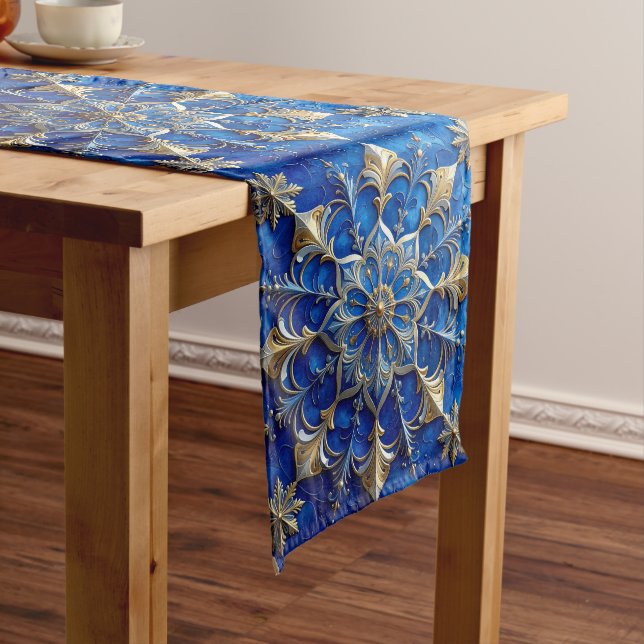 Blue Decorative Holiday Table Runner (In Situ)