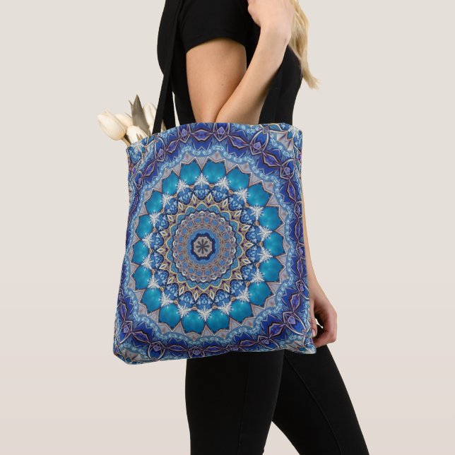 Blue Decorative Holiday Tote Bag (Close Up)