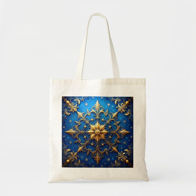 Blue Decorative Holiday Tote Bag (Devant)
