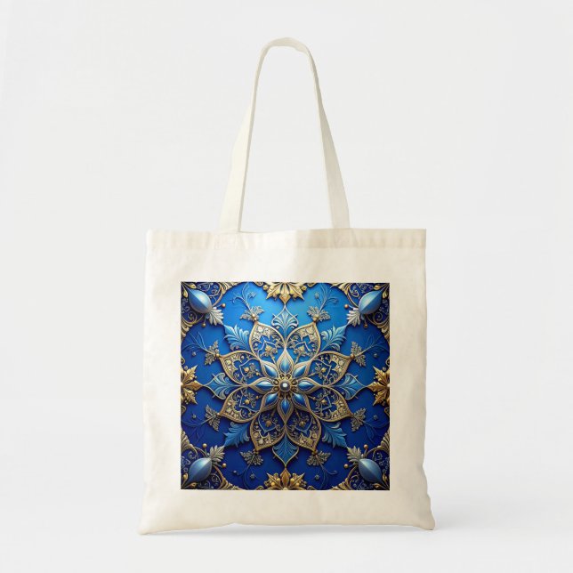 Blue Decorative Holiday Tote Bag (Devant)