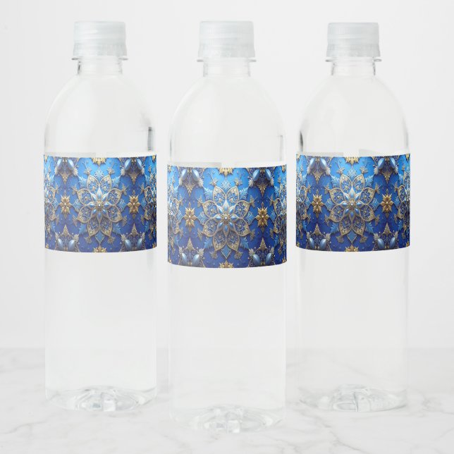 Blue Decorative Holiday Water Bottle Label (Bottles)