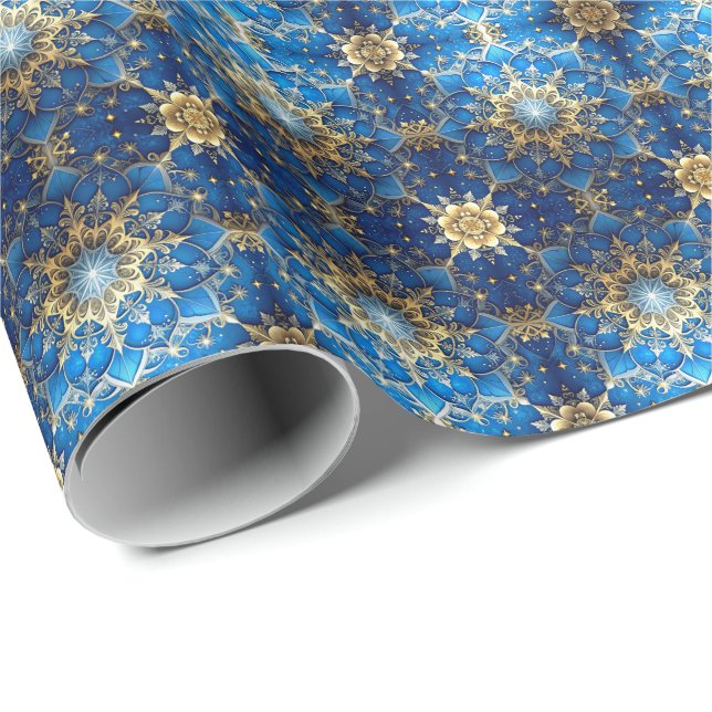 Blue Decorative Holiday Wrapping Paper (Roll Corner)