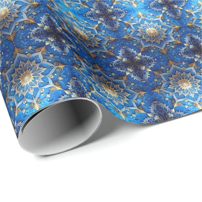 Blue Decorative Holiday Wrapping Paper (Roll Corner)