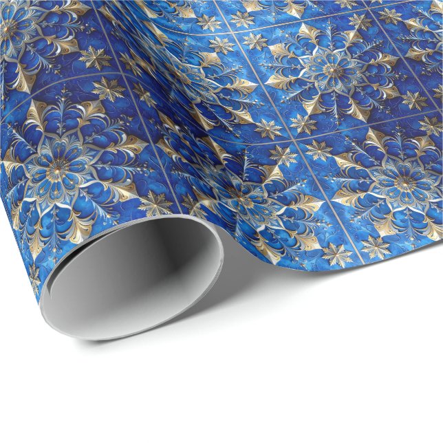 Blue Decorative Holiday Wrapping Paper (Roll Corner)