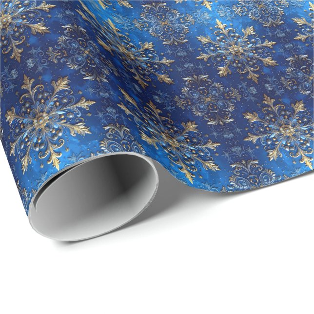 Blue Decorative Holiday Wrapping Paper (Roll Corner)