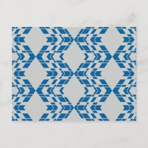 Blue, decorative, modern, trendy, cool geometric postcard